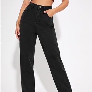 Black high waisted straight jeans